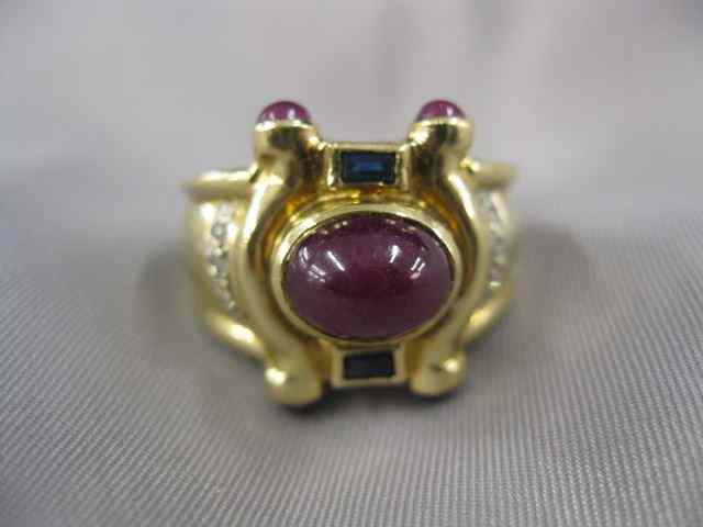 Appraisal: Ruby Sapphire Diamond Ring cabachon rubies rectangular sapphires and round