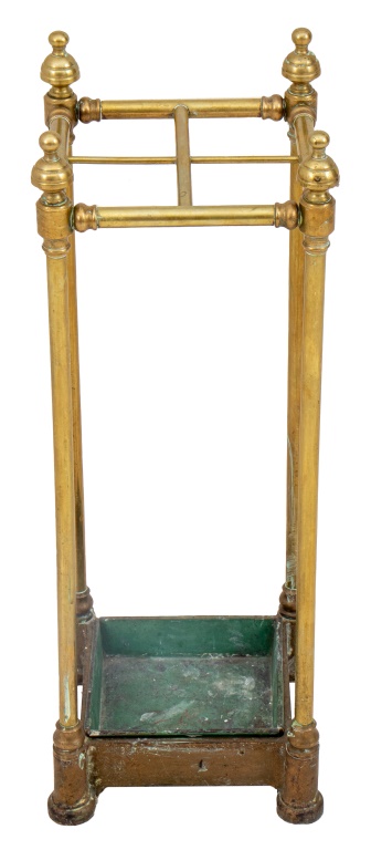 Appraisal: SQUARE BRASS UMBRELLA STAND CANE RACK HOLDER Square brass umbrella