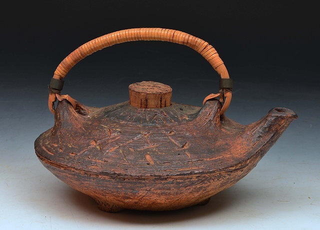 Appraisal: Denise K Wren British - Japanese-style teapot brown glaze incised