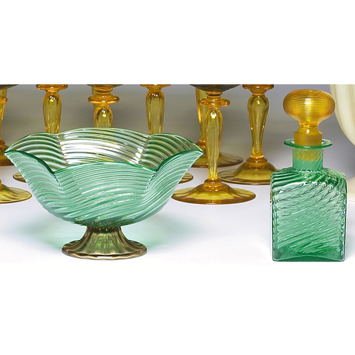 Appraisal: Steuben bowl six-sided shape with a spiral design in green