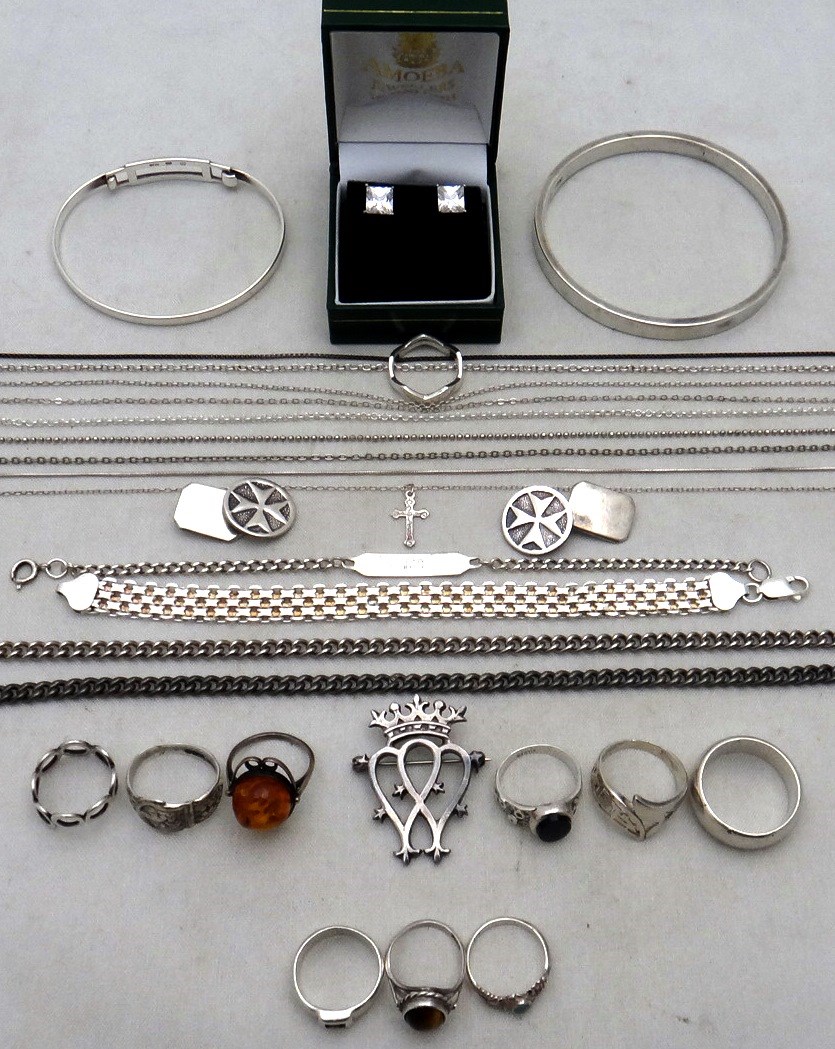 Appraisal: Mostly silver jewellery comprising ten rings three bangles four bracelets