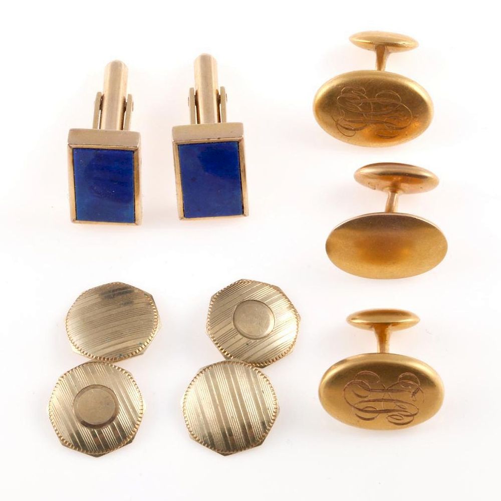 Appraisal: Collection of gold and lapis cufflinks pairs of k and