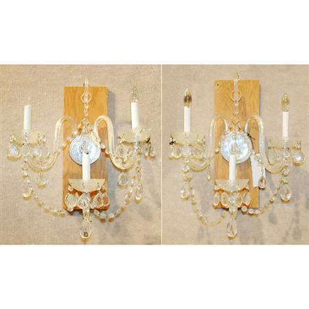 Appraisal: Pair of Three Light Glass and Crystal Sconces Estimate -