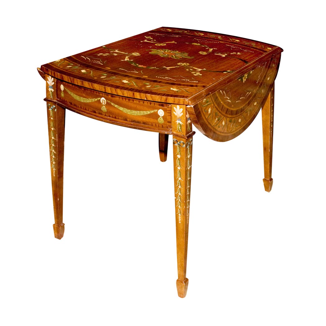 Appraisal: George III Style Paint Decorated Mahogany and Rosewood Drop-Leaf Table