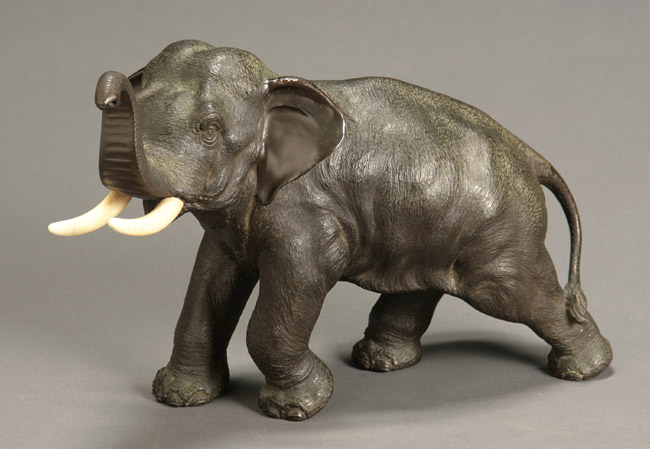 Appraisal: Japanese Ivory Mounted Bronze Figure of an Elephant Meiji-Taisho Period