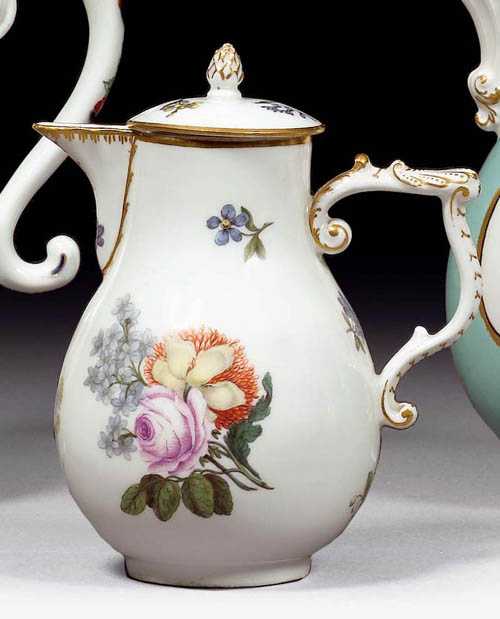 Appraisal: MILK JUG WITH DEUTSCHE BLUMEN AND FRUITS Meissen circa J-shaped