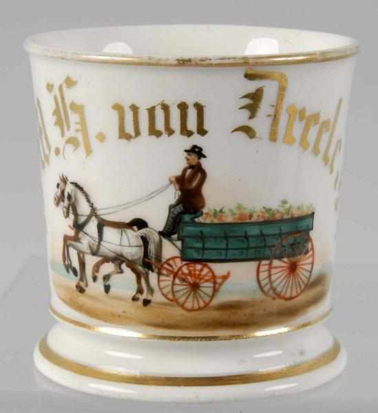 Appraisal: Horse-Drawn Flower Wagon Shaving Mug Description Gilt name W G