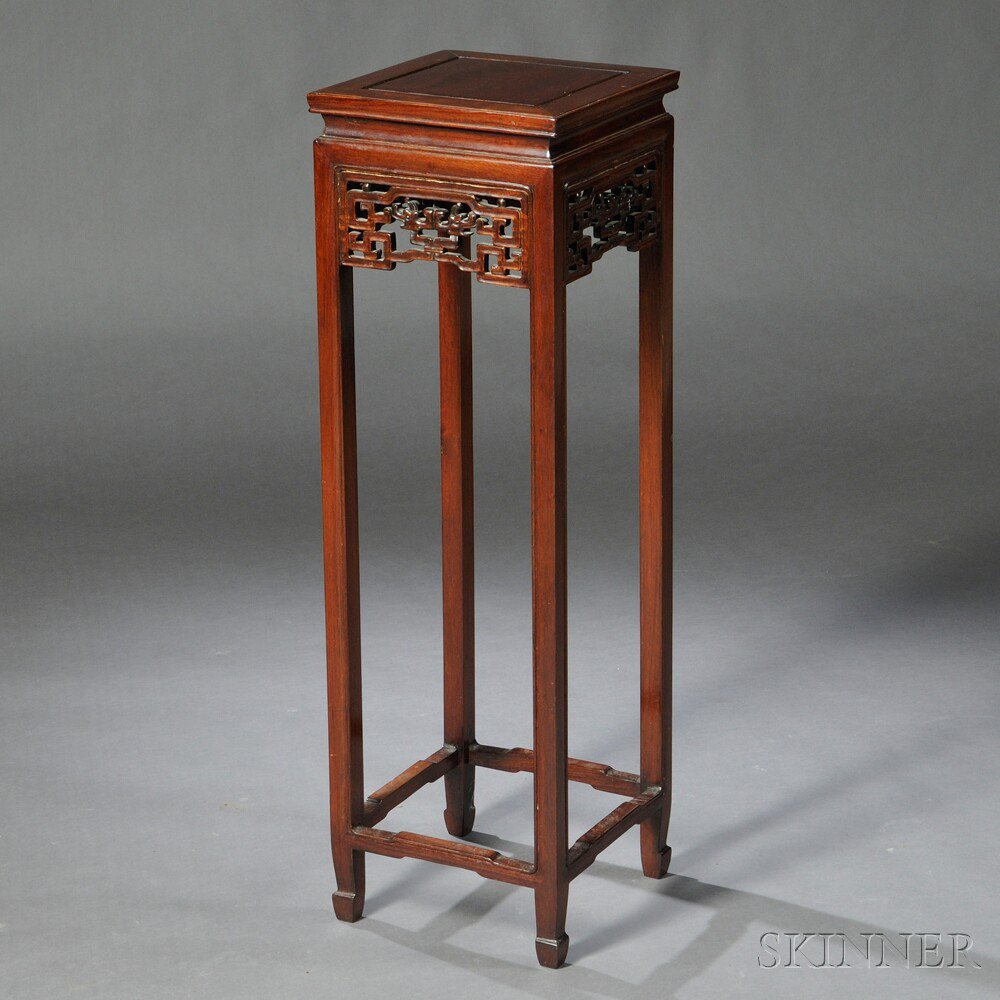 Appraisal: Tall Stand China hardwood top panel in frame apron with