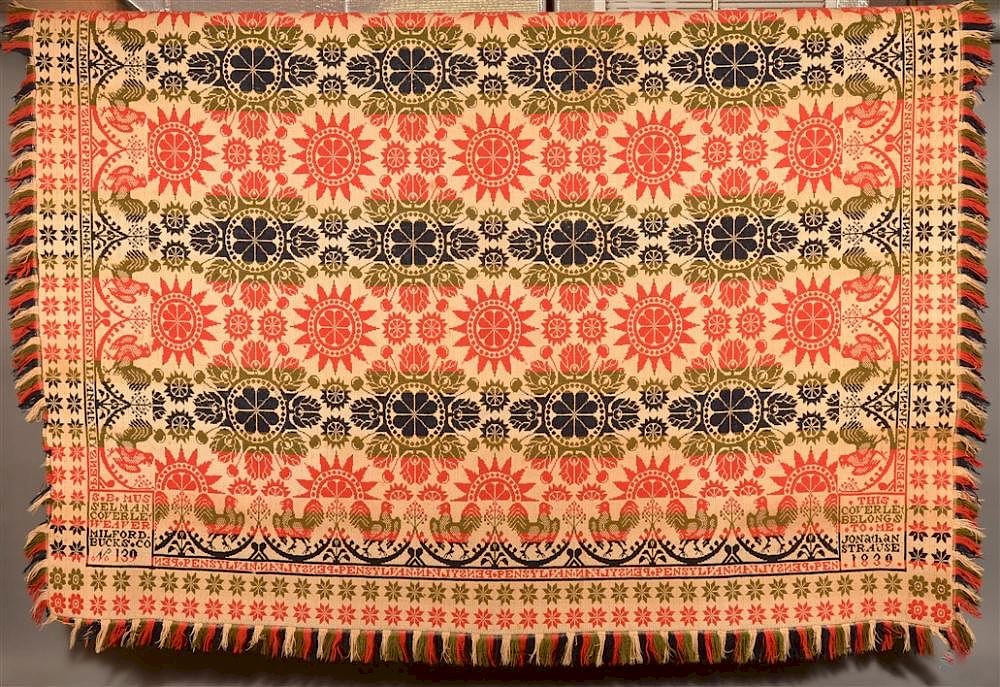 Appraisal: Bucks County PA Four Color Jacquard Coverlet Bucks County Pennsylvania