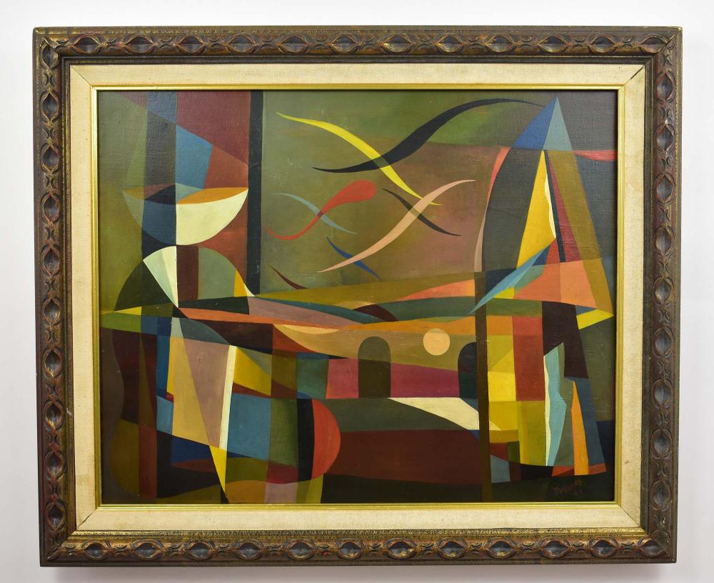 Appraisal: WERNER DREWES GERMAN AMERICAN - Abstract Cityscape with Arcade and