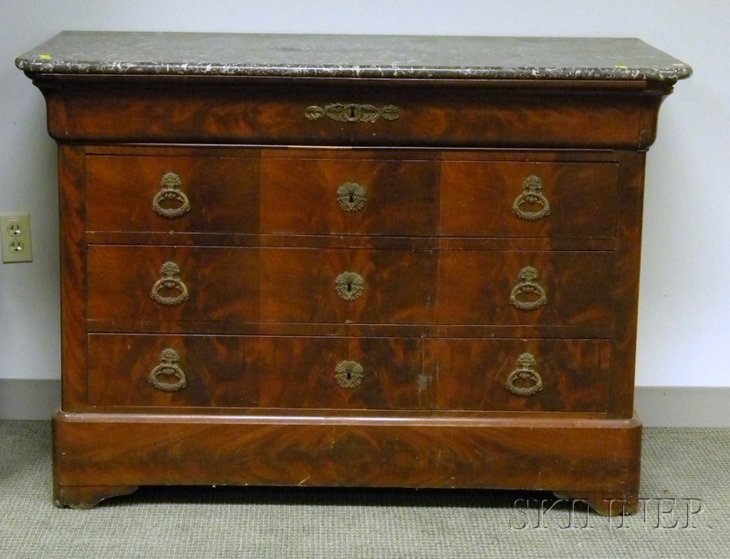 Appraisal: Empire Marble-top Mahogany Veneer Bureau Original veneer finish and marble