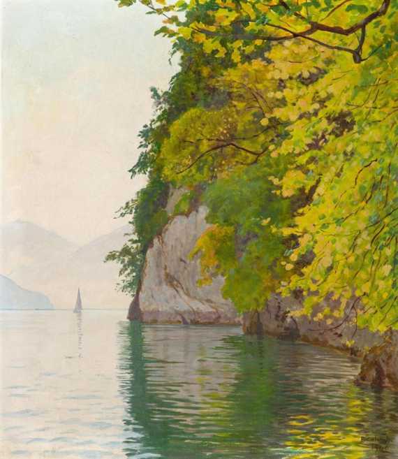 Appraisal: COLOMBI PLINIO Ravecchia - Spiez Lake landscape Oil on canvas