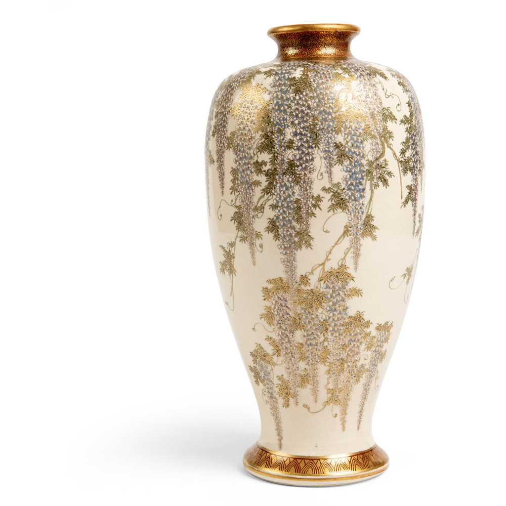 Appraisal: SATSUMA 'WISTERIA' VASE MEIJI PERIOD of baluster form finely painted