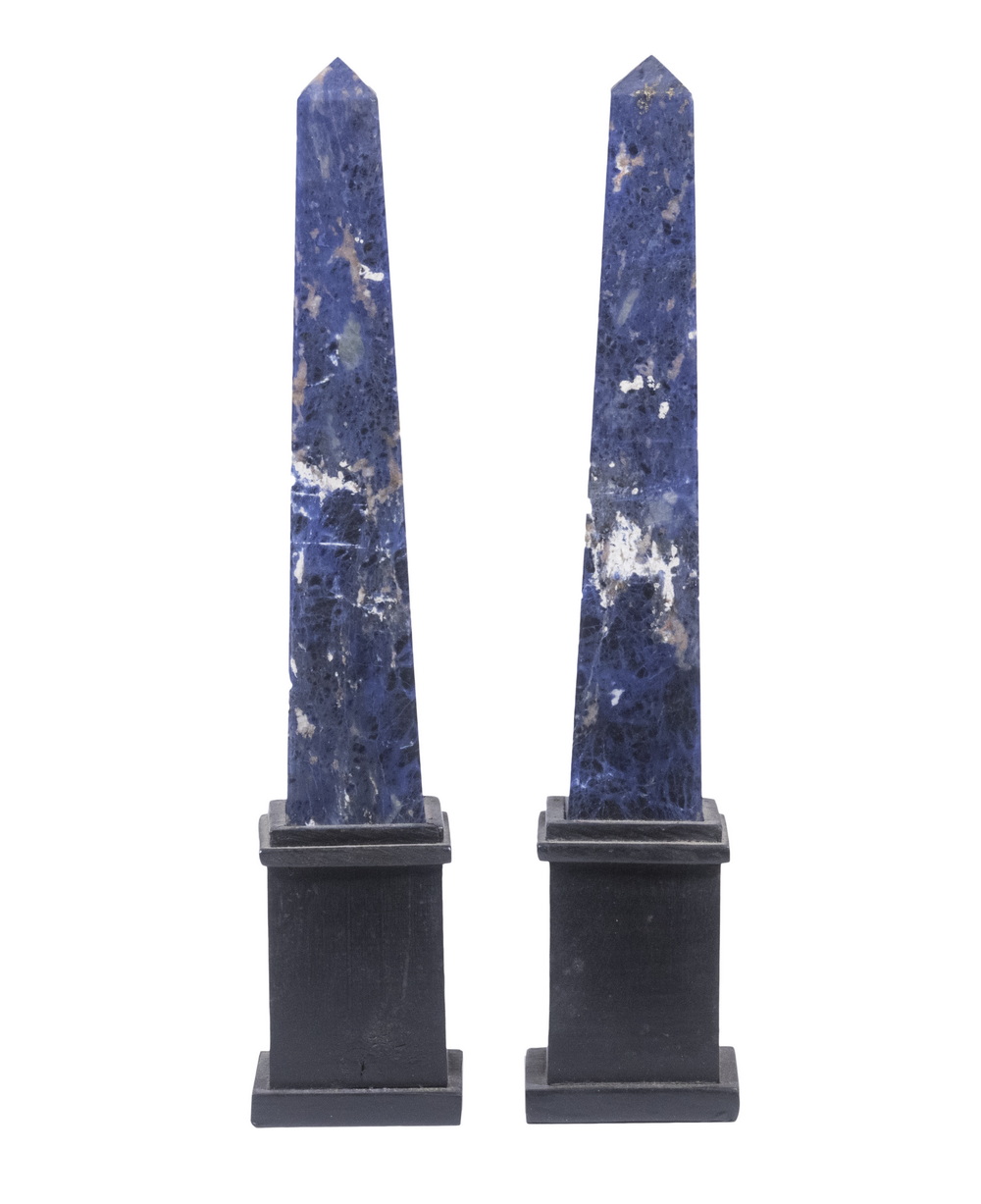 Appraisal: PR TH C LAPIS LAZULI OBELISKS Pair of Carved Lapis