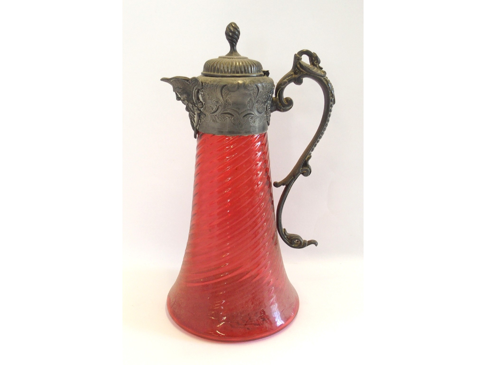 Appraisal: Cranberry glass claret jug with metal mounts