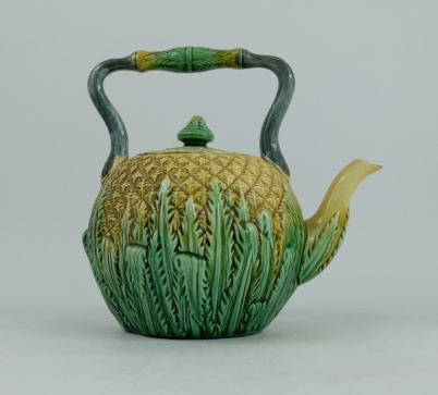 Appraisal: th century English majolica tee kettle height cm lid stuck