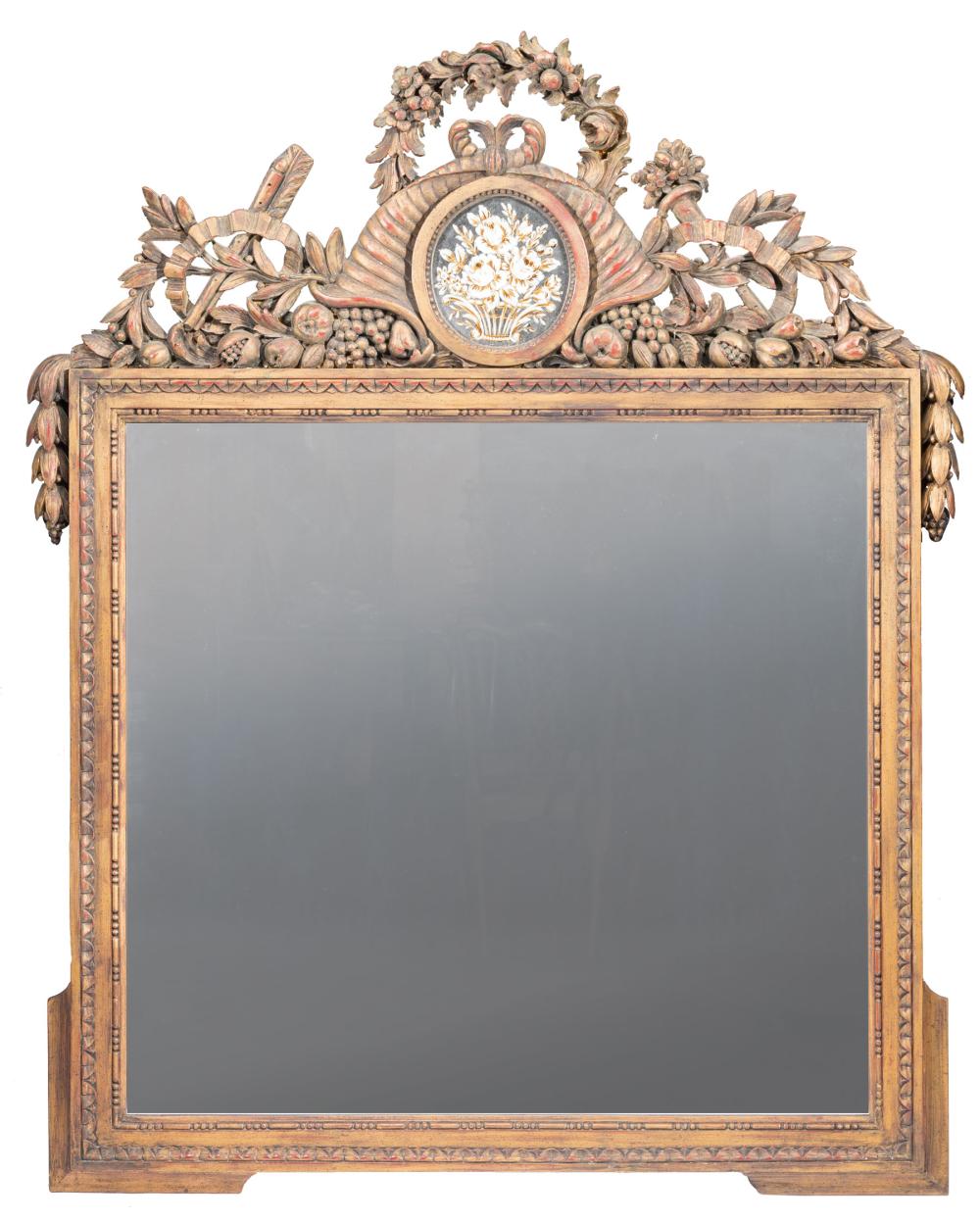 Appraisal: Decorative Federal-Style Eglomise Panel Overmantel Mirror floral wreath crest central