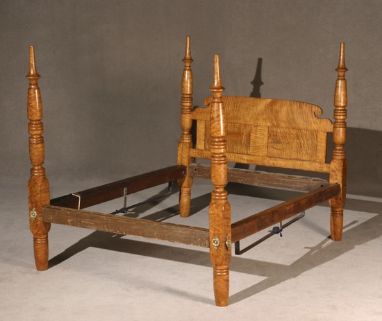 Appraisal: Classical Figured Maple Double Semi-Poster Bedstead Pennsylvania or New England