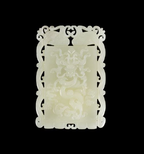 Appraisal: Fine Chinese Carved White Jade Pendant Plaque th century of