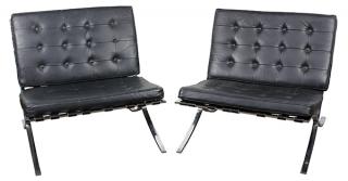 Appraisal: Pair of Mies Van der Rohe style Barcelona chairs Pair