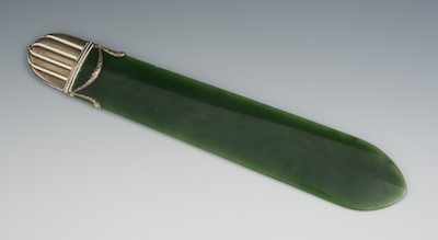 Appraisal: A Russian Nephrite Letter Opener with Gilt Silver and Enameled