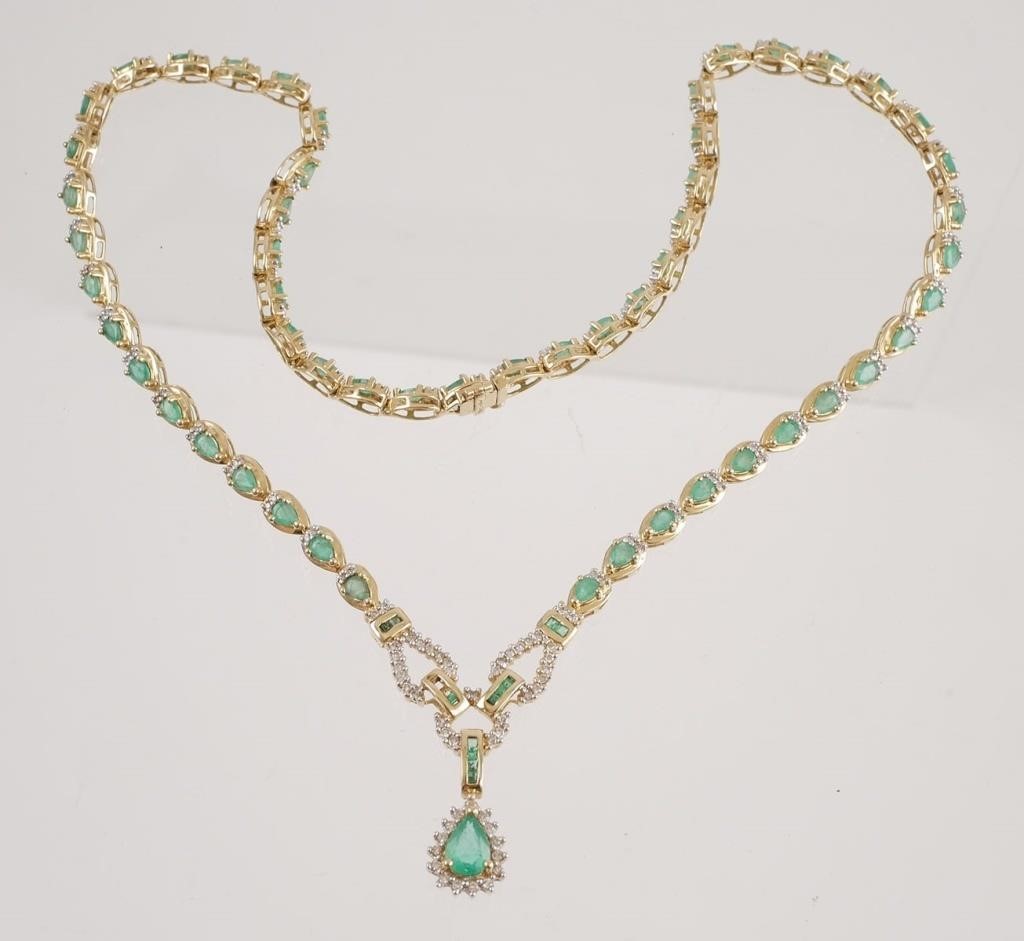 Appraisal: k yellow gold necklace with emeralds and diamonds Main emerald