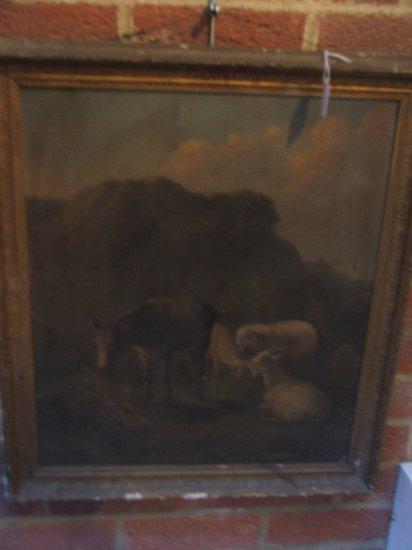 Appraisal: TH CENTURY ENGLISH SCHOOL - Landscape with donkey two sheep