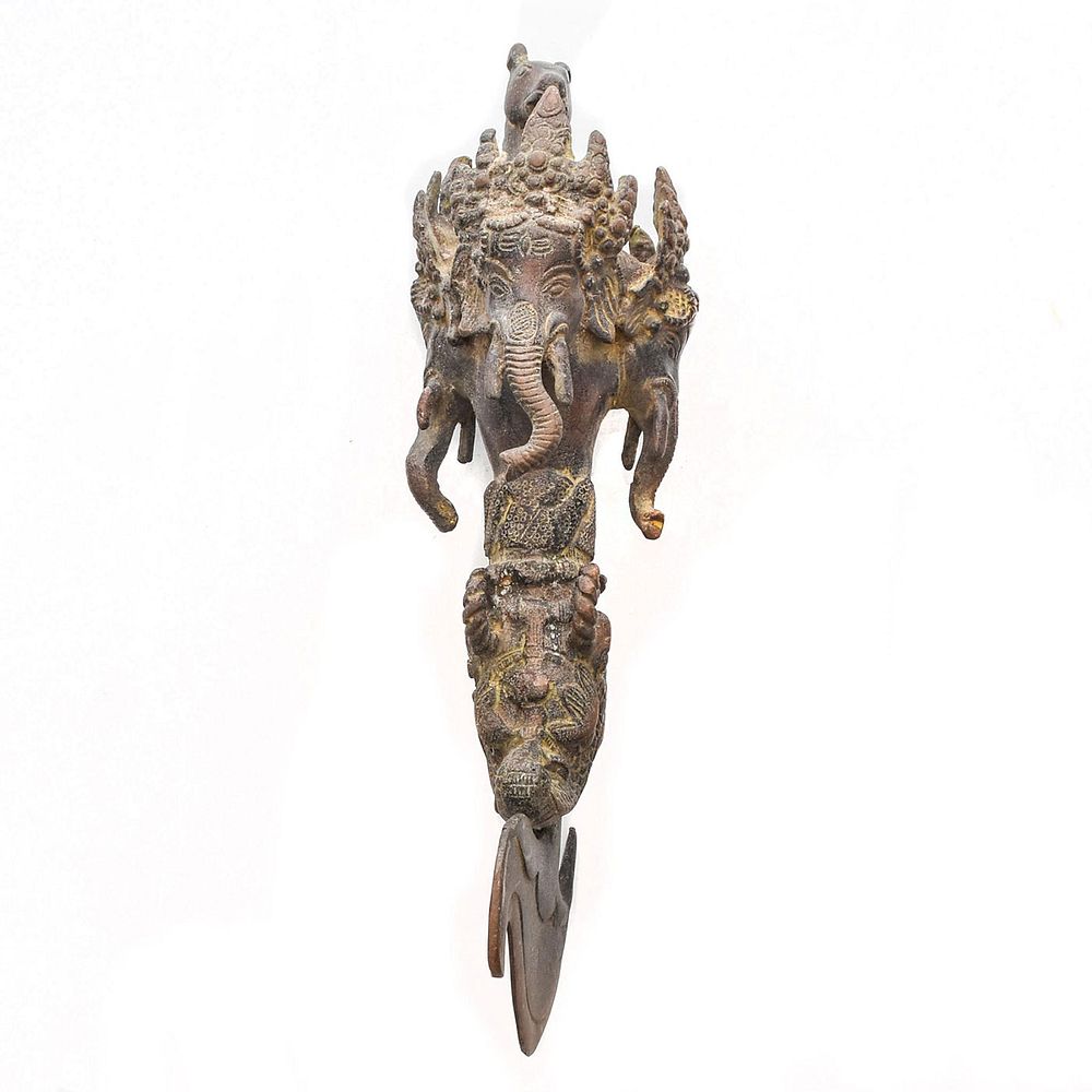 Appraisal: ORNATE HEAVY BRONZE VAJRAYANA BUDDHIST KARTIKA KNIFE Ceremonial knife with