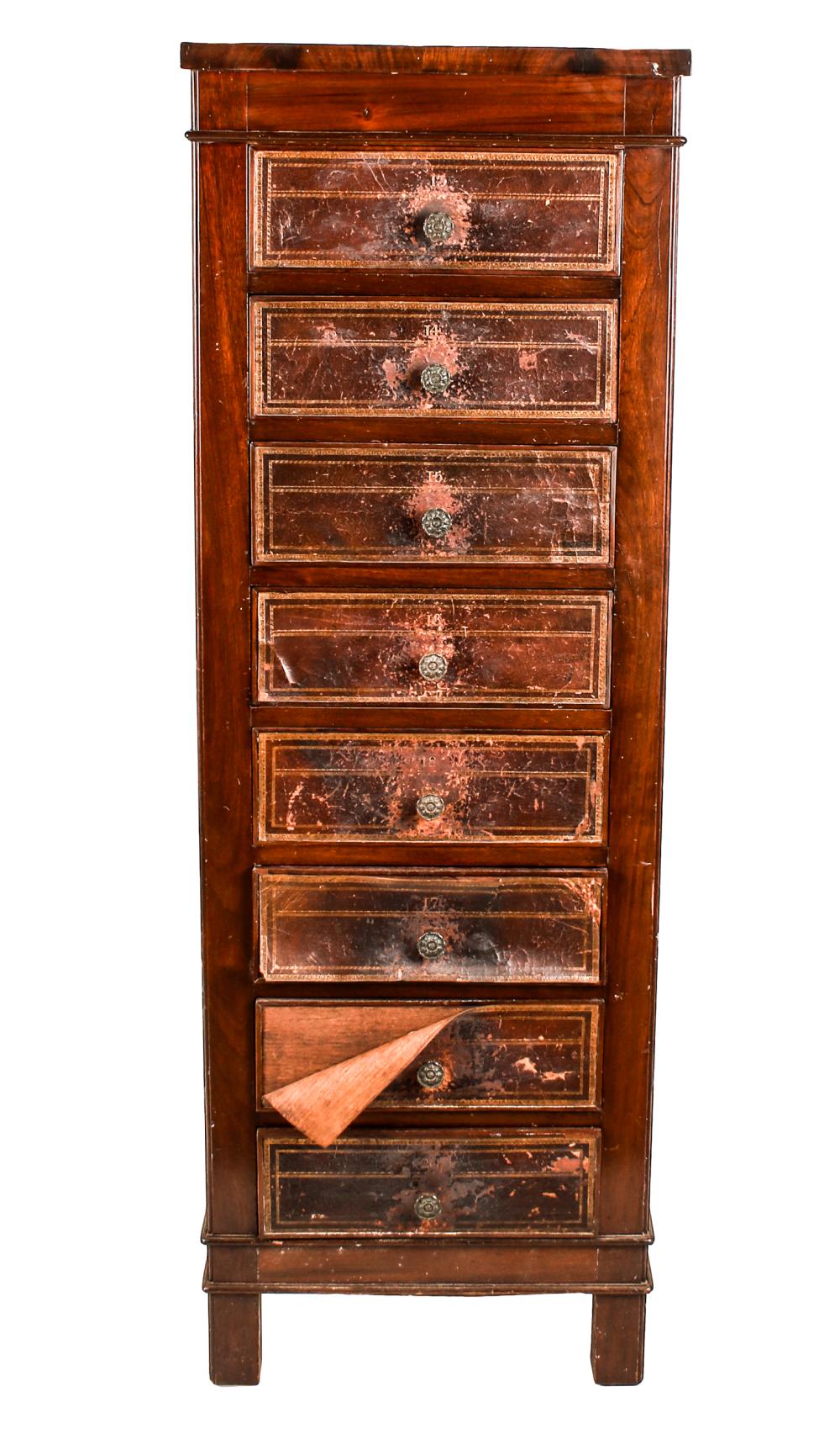 Appraisal: EDWARDIAN MAHOGANY TALL CHEST OF DRAWERSwith eight drawers Condition embossed