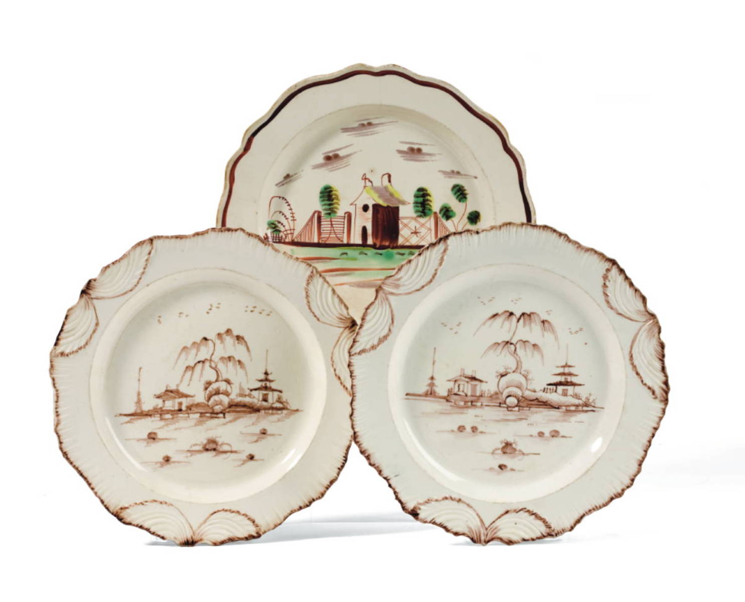 Appraisal: PAIR OF ENGLISH CREAMWARE PLATES AND A SINGLE EXAMPLE CIRCA