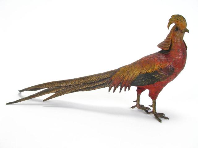 Appraisal: 's Austrian Bronze Pheasant cold painted bronze marked Austria approximately