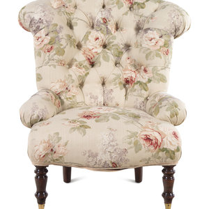 Appraisal: A Custom Button-Tufted Upholstered Armchair and Two Matching Cushions th