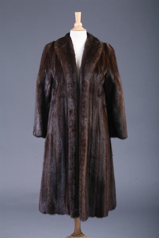 Appraisal: LADY'S BROWN MINK COAT Retailed I Magnin Full-length brown silk