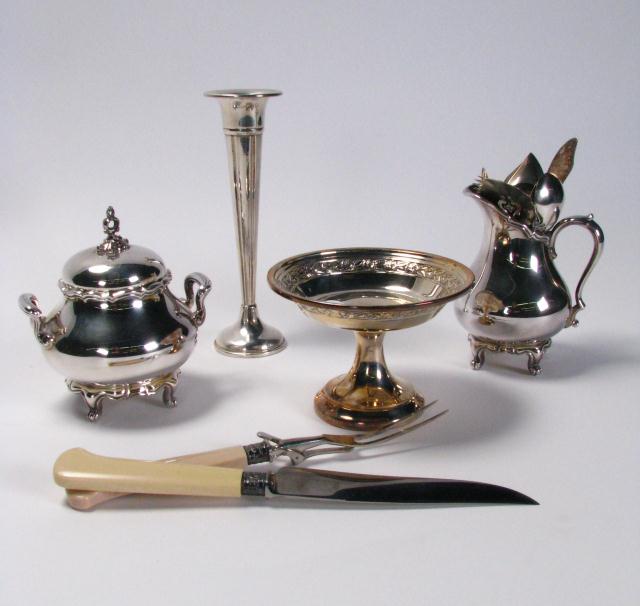 Appraisal: Group of vintage sterling and silverplate including weighted sterling bud