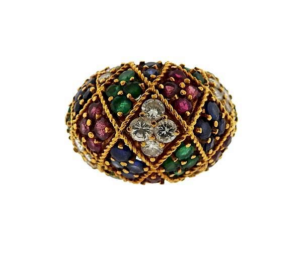 Appraisal: s K Gold Diamond Emerald Sapphire Ruby Dome Ring METAL