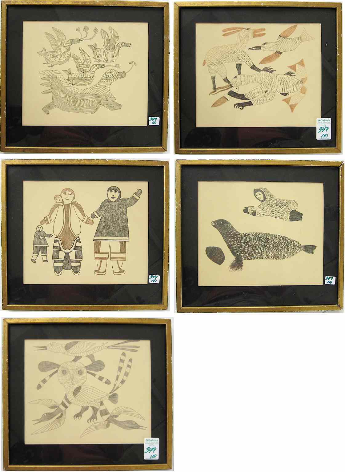 Appraisal: FIVE INUIT ESKIMO LITHOGRAPHS depicting a family of four in