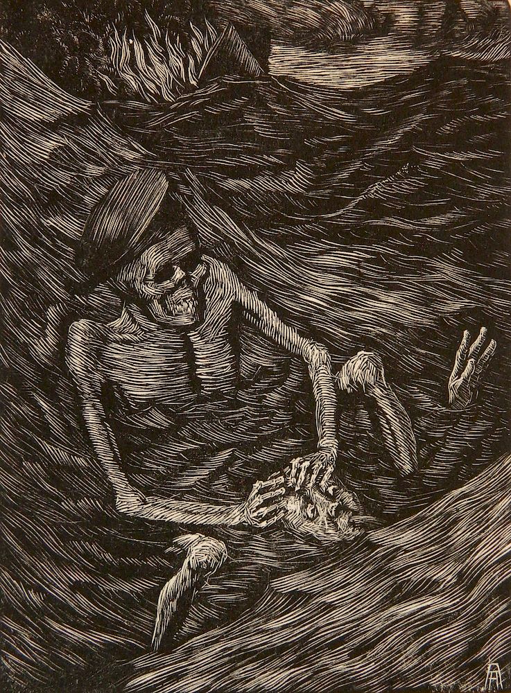 Appraisal: Albert Abramovitz wood engraving Albert Abramovitz American - - ''Drowning''-