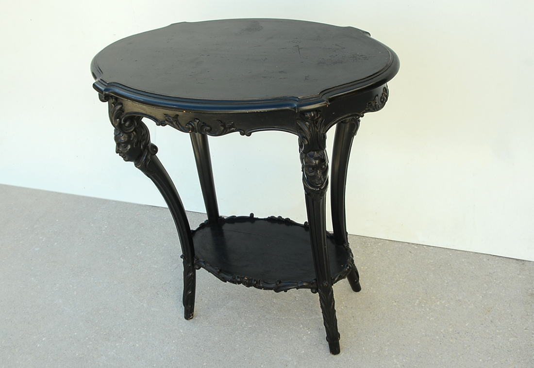 Appraisal: FRENCH EBONIZED BLACK LACQUER MASQUERON SIDE TABLE Molded turtle top