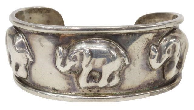 Appraisal: Sterling silver cuff bracelet Taxco Mexico three elephants with raised