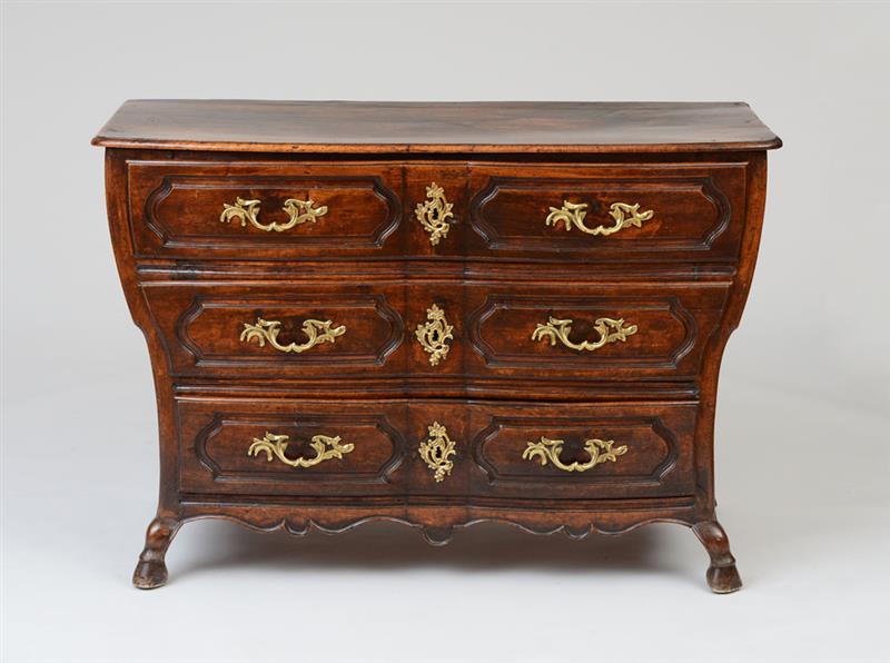 Appraisal: LOUIS XV PROVINCIAL GILT-BRONZE-MOUNTED STAINED FRUITWOOD COMMODE BORDELAISE With an