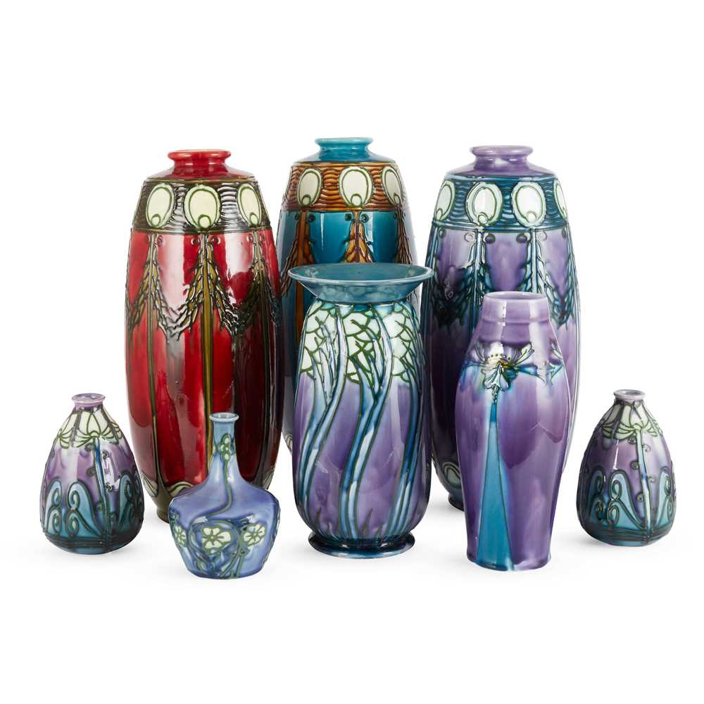 Appraisal: MINTONS LTD THREE SECESSIONIST WARE VASES tube-lined earthenware printed 'MINTONS