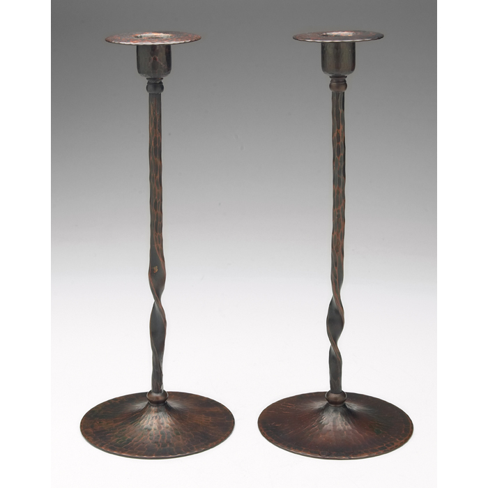 Appraisal: Roycroft candlesticks pair hammered copper with twisted stems each has