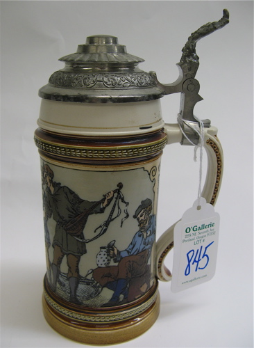 Appraisal: METTLACH GERMAN BEER STEIN no liter Having an etched pub