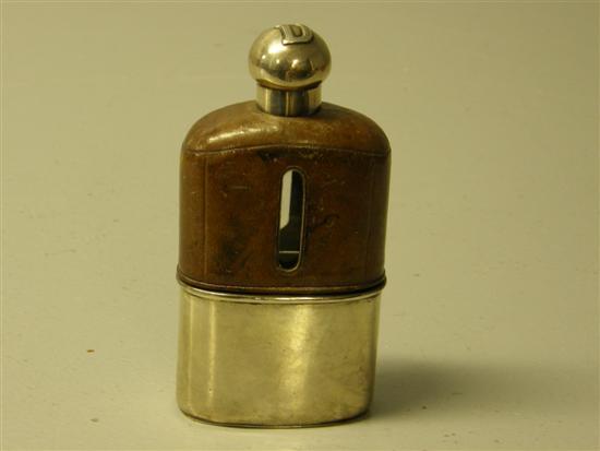 Appraisal: Victorian silver leather and glass hip flask London h in