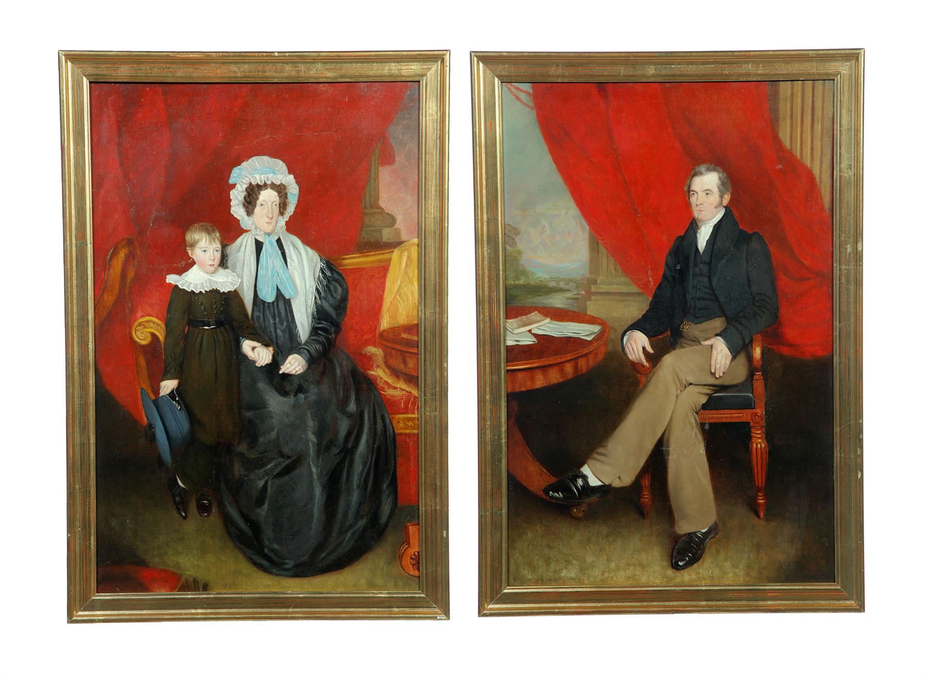 Appraisal: TWO OILS ON CANVAS OF HUSBAND AND WIFE WITH CHILD