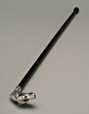 Appraisal: Cane with silver dog s head dog s head handle