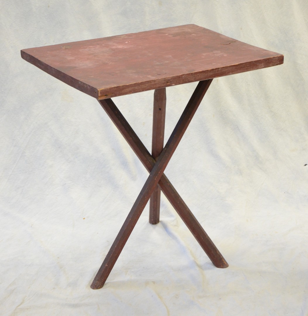 Appraisal: Primitive pine red painted leg table rectangular top x h