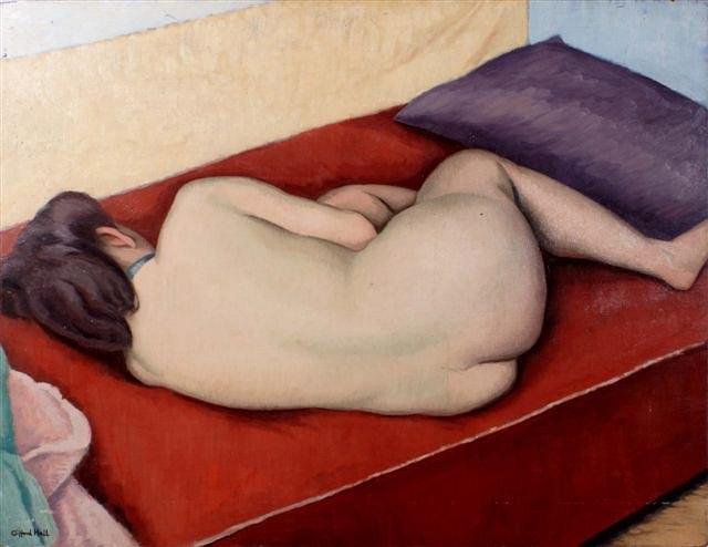 Appraisal: CLIFFORD HALL - - 'Nude on a red divan '