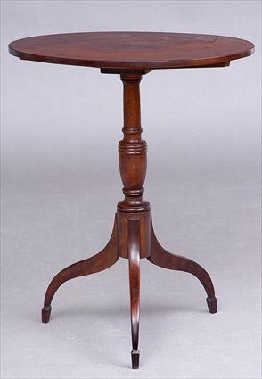 Appraisal: FEDERAL INLAID MAHOGANY TILT-TOP CANDLESTAND The oval top of later