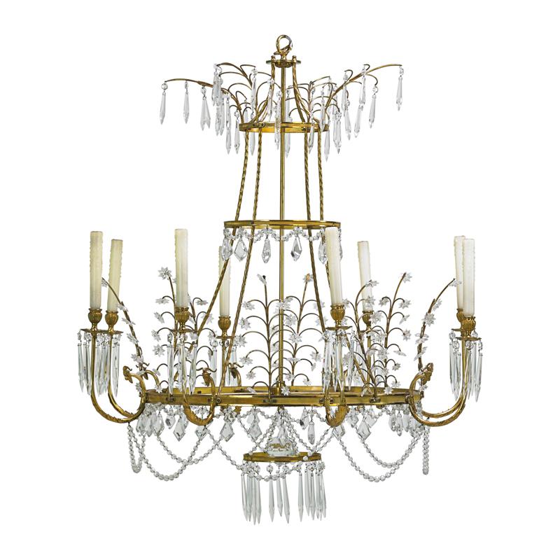 Appraisal: NEOCLASSICAL BALTIC CHANDELIER Six light with gilt bronze arms and